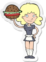 adesivo di una cameriera cartone animato con hamburger png