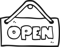 black and white cartoon open shop sign png