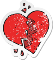 retro distressed sticker of a cartoon broken heart png