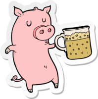 autocollant d'un cochon de dessin animé avec de la bière png