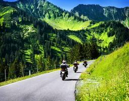 Group of travelling bikers photo