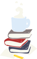 flat color illustration of a cartoon books and coffee cup png