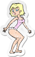 Retro-Distressed-Aufkleber einer Cartoon-Frau in Dessous png