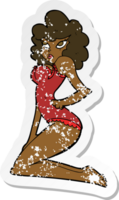 retro distressed sticker of a cartoon pin-up woman png