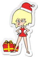 sticker of a cartoon woman angry at christmas present png