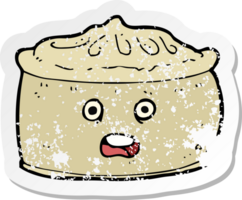 retro distressed sticker of a cartoon pie with face png