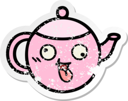 distressed sticker of a cute cartoon teapot png