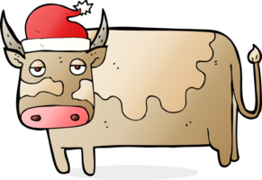 dessin animé vache avec Noël chapeau png