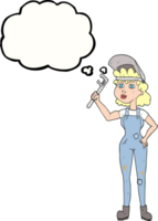 thought bubble cartoon capable woman with wrench png