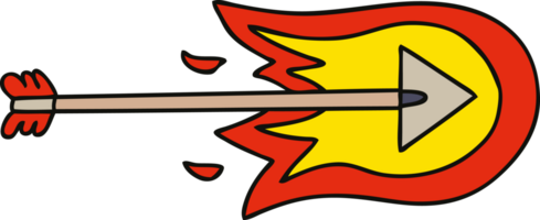 quirky hand drawn cartoon burning arrow png