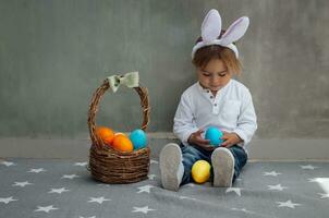 Happy Easter Bunny with Colorful Eggs photo