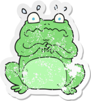 retro distressed sticker of a cartoon funny frog png