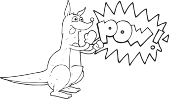 black and white cartoon boxing kangaroo png