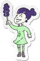 retro distressed sticker of a cartoon undead monster lady cleaning png