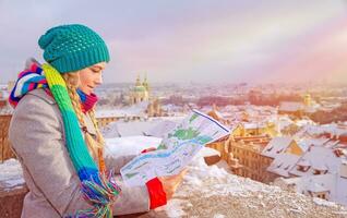 Cute traveler girl photo