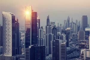 Dubai downtown in the evening photo