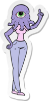 sticker of a cartoon female alien with raised hand png