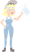 flat color illustration of a cartoon hard working woman with beer png