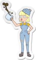 sticker of a cartoon female worker with coffee mug png