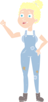 flat color illustration of a cartoon woman in dungarees png