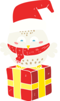 plat Couleur illustration de une dessin animé mignonne Noël hibou sur enveloppé présent png