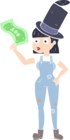 ilustración de color plano de una mujer de dibujos animados que se aferra al dinero png