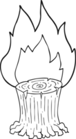 black and white cartoon big tree stump on fire png