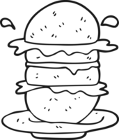 hamburguesa de dibujos animados en blanco y negro png