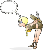cartoon viking girl bowing with thought bubble png