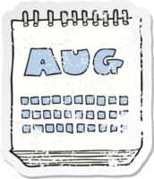 retro distressed sticker of a cartoon calendar showing month of august png