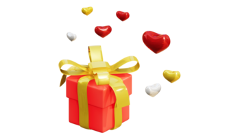 3D rendering of red gift box with gold ribbon png