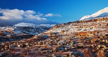 Mountainous town in winter photo