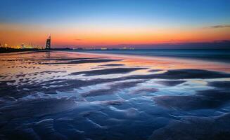 Beautiful beach in sunset light photo