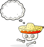 pensée bulle dessin animé crâne dans mexicain chapeau png