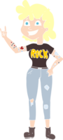 ilustração de cor lisa de uma garota de rock de desenho animado png