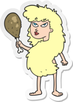 adesivo de uma mulher das cavernas de desenho animado com carne png