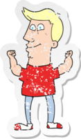 retro distressed sticker of a cartoon celebrating man png