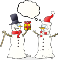 thought bubble cartoon snowmen exchanging gifts png