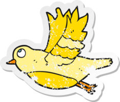 retro distressed sticker of a cartoon bird flying png