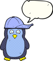 comico libro discorso bolla cartone animato pinguino indossare cappello png