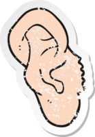 retro distressed sticker of a cartoon ear png