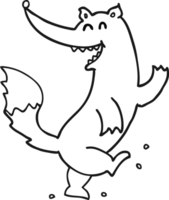 black and white cartoon happy wolf dancing png