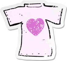 autocollant rétro en détresse d'un tee-shirt coeur d'amour de dessin animé png