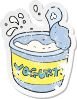 retro distressed sticker of a cartoon yogurt png