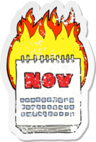 retro distressed sticker of a cartoon calendar showing month of November png