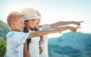 Happy little friends traveling together photo