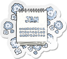 retro distressed sticker of a cartoon calendar showing month of january png