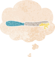 cartoon butter knife and thought bubble in retro textured style png