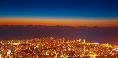 Bird eye view of night cityscape photo