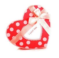 Red heart-shaped gift box photo